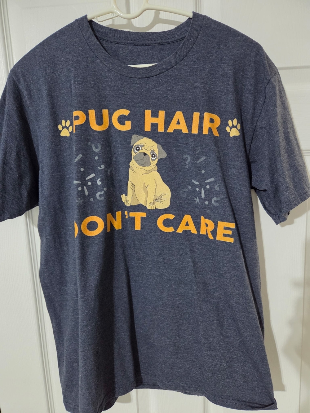 'Pug Hair Don't Care' Graphic Tee, Mens Large